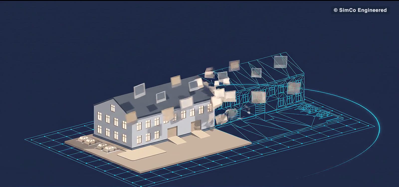 Photogrammetrie: Gebäudehülle als 3D-Modell, verortet und maßstäblich (Illustration aus dem Erklärfilm)