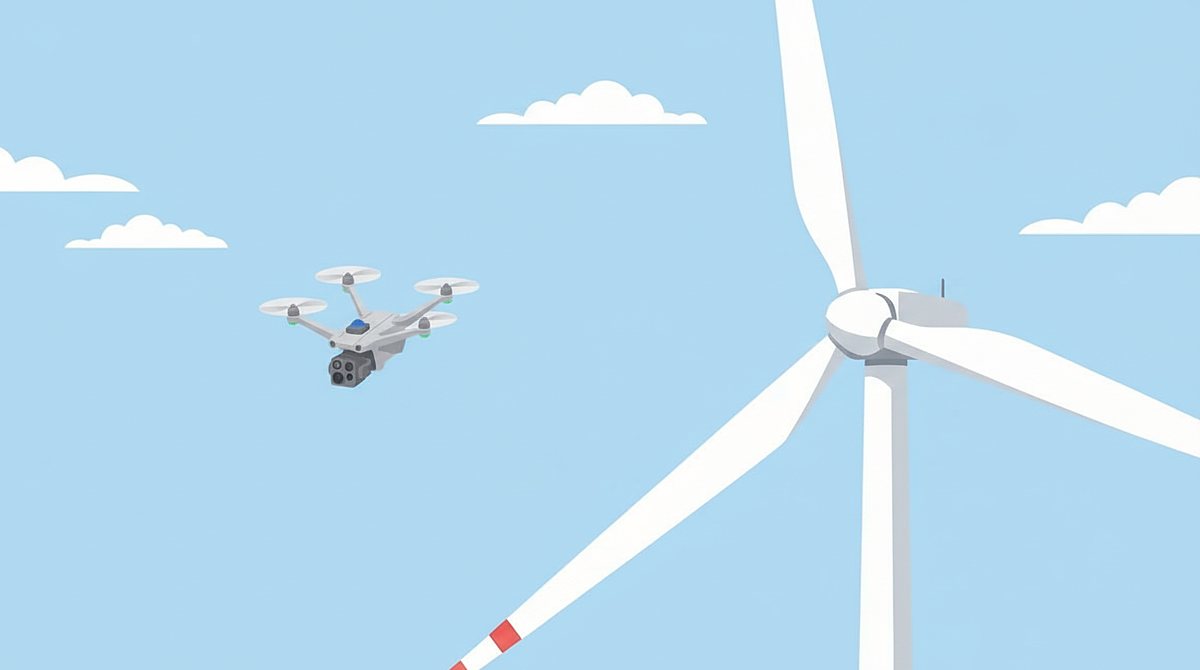 Inspektionsdrohne entlang eines Rotorblattes